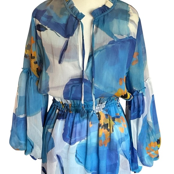 Misa Los Angeles Blue Amara Floral Sheer Chiffoh Tiered-Sleeve Maxi Dress - Picture 5 of 5